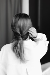 female minimalistic hairstyle close up back view