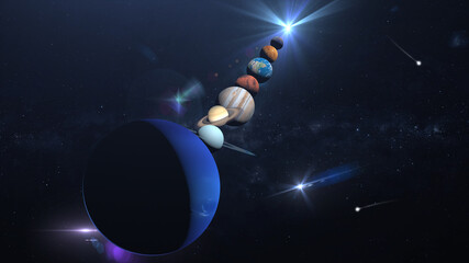 planet neptune enters retrograde motion , 3d illustration of the solar system © SN