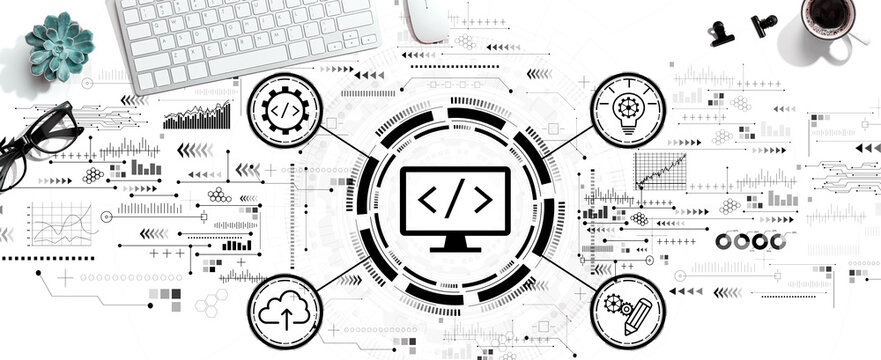 Web development concept with a computer keyboard