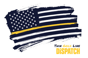 Thin gold line, Distressed american flag vector template. Symbol of an emergency telecommunicator, also known as a 911 dispatcher or a 911 call taker in United States. Illustration for poster, card