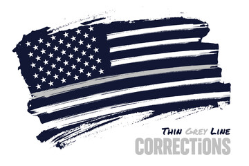 Fototapeta Thin gray line, Distressed american flag vector template. Symbol of Correctional Officers in correctional institutions, prison guards, probation officers, parole officers, bailiffs, and  jailers, USA. obraz