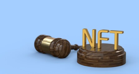 NFT Non Fungible Token Digital Crypto Currency Law Lawyer Regulation With Judge Hammer