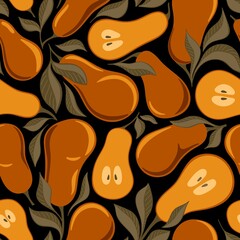 BLACK SEAMLESS PATTERN WITH PEARS IN VECTOR