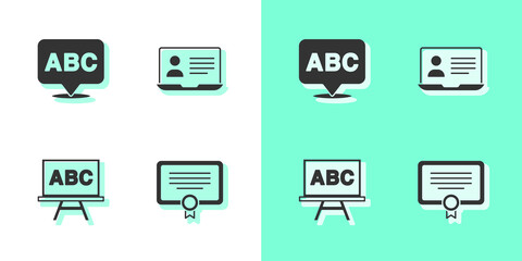 Set Certificate template, Alphabet, Chalkboard and Online class icon. Vector