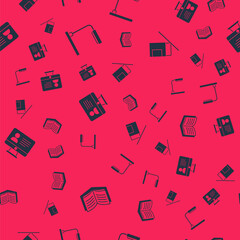 Set Open book, Table lamp, Online class and Eraser or rubber on seamless pattern. Vector
