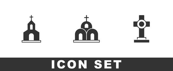 Set Church building, and Grave with cross icon. Vector