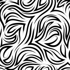 black flowing lines and corners vector geometric seamless pattern isolated on white background.Elegant flowing pattern and stripes of brush strokes