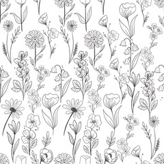 Hand drawn flower pattern, creative floral background, floral element, black line painted flower pattern