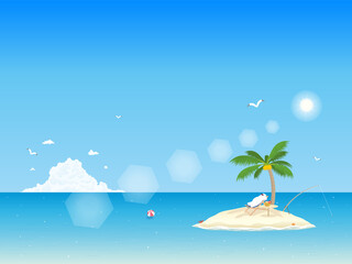 Fototapeta na wymiar ブルーオーシャン　シロクマの休暇　風景イラスト　背景素材