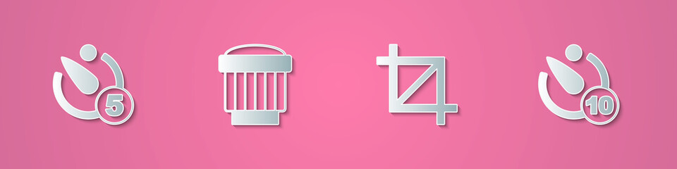 Fototapeta premium Set paper cut Camera timer, photo lens, Picture crop and icon. Paper art style. Vector