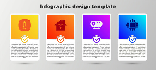 Set Thermostat, Smart home with wi-fi, Web camera and Processor CPU. Business infographic template. Vector