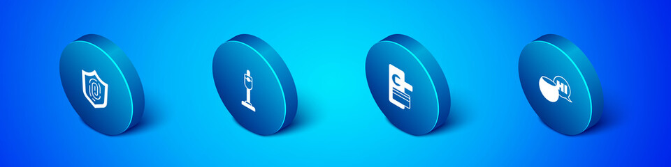 Set Isometric Fingerprint, Digital door lock, Voice assistant and Vacuum cleaner icon. Vector