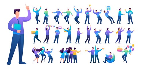 Set of a fun teen man. Presentation in various in various poses and actions. 2D Flat character vector illustration N7