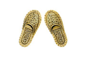 Slippers made of natural tree bark isolated on white background