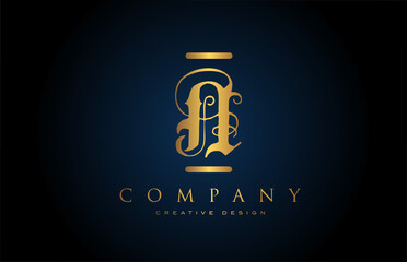 vintage gold N alphabet letter logo icon for company and business. Brading and lettering with creative golden design