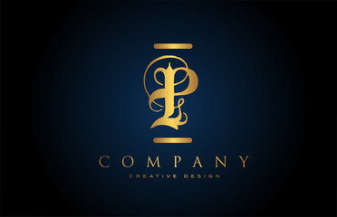 vintage gold P alphabet letter logo icon for company and business. Brading and lettering with creative golden design