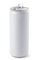 White can for a drink on a white background, isolated. Mockup, template