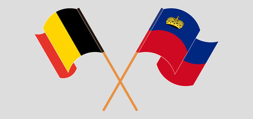 Crossed flags of Belgium and Liechtenstein. Official colors. Correct proportion