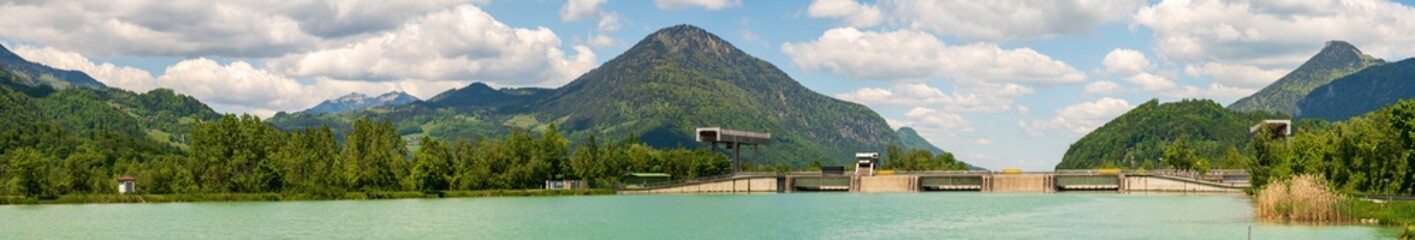 Fototapeta na wymiar Kraftwerk Oberaudorf Ebbs Panorama
