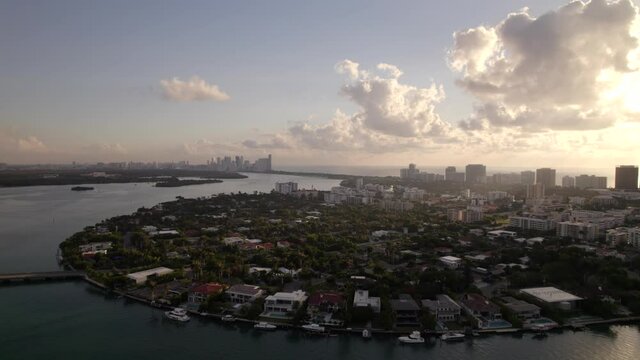 5k aerial video beautiful morning in Miami Beach