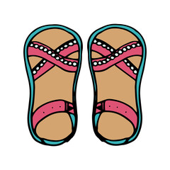 Summer sandals in a flat style. Tropical vacation. Isolated vector illustration