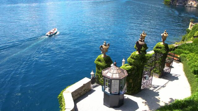 aerial view from the gardens of villa del Balbianello.lake como.travel Italy.