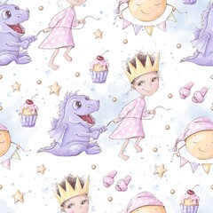 Seamless pattern. Pajama party for girls. For digital printing