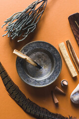 Palo Santo incense sticks. Spiritual practice, relaxation, meditation.