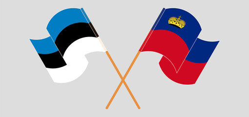 Crossed and waving flags of Estonia and Liechtenstein