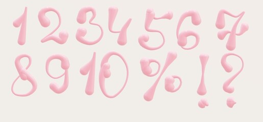 Pink Numbers 1, 2, 3, 4, 5, 6, 7, 8, 9, 0. Font typeface unique design. For business Illustrations and covers