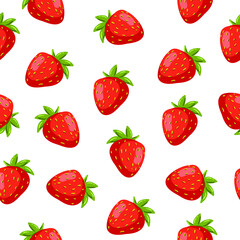 Vector seamless pattern with strawberries. Berries fruit strawberry with leaves seamless pattern for textile prints, cards, design.