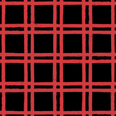Vector black red checkered grid seamless pattern