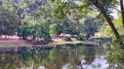 Fototapeta na wymiar Landscape. Canal with water and trees in Angkor. Unesco World Heritage Site. Siem Reap Province. Cambodia. South-East Asia