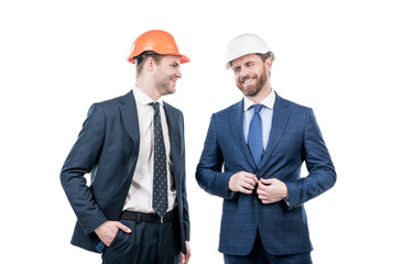 entrepreneurs in protective helmet. chief architect engineer. professional engineer in hardhat.