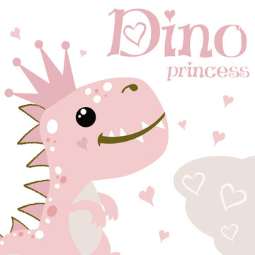 Мобильное усDino Princess - funny hand drawn doodle, cartoon dino. Good for Poster or t-shirt textile graphic design. Vector hand drawn illustration. Dinosaur Queen.тройство