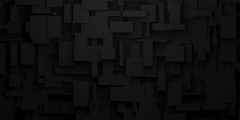 Random scaled black cube boxes block background wallpaper banner