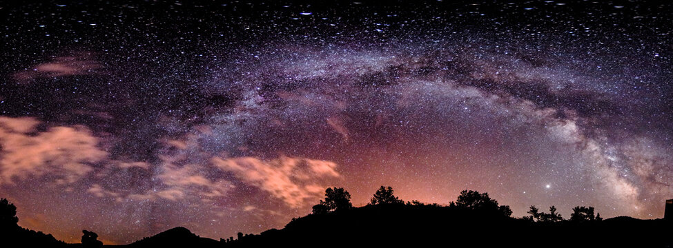 Long exposure photography milky way panorama view in Stone town of Kuklica, North Macedonia