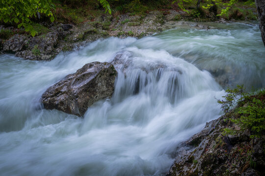 Long exposure photo of water flowing in Slovenian gorge