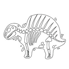 Dinosaur skeleton in cartoon style. The bones of a prehistoric animal. Archeology. Black and white Vector illustration isolated on white background.