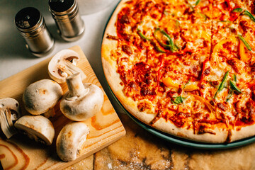 Ready-made pizza on the table