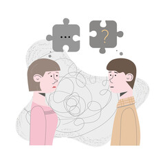 Couple quarreled and did not want to talk about it. Psychological concept of family quarrel and home conflict. Vector flat illustration