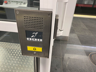 Large call button for an inclusive elevator in the subway or shopping center for people with...