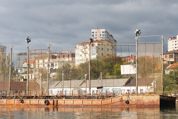 Sevastopol. Crimea. Winter 2021. Sea target for shooting. There is an old rusty target for...