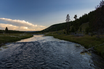 Firehole River at sunset, Yellowstone National Park, Wyoming
