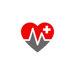 Heart with beat monitor pulse line art icon for medical apps and websites. breathing and alive sign red love heart. Heart in flat style.