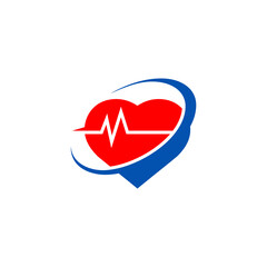 Heart with beat monitor pulse line art icon for medical apps and websites. breathing and alive sign red love heart. Heart in flat style.