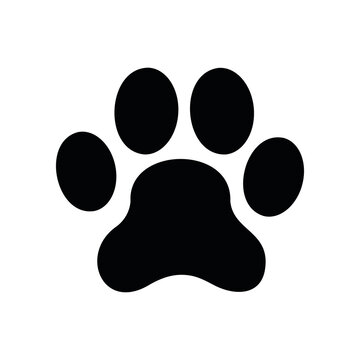Dog paw icon. Black silhouette of canine footprint isolated on white background. Vector illustration.
