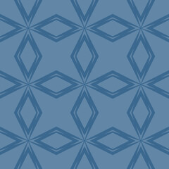 Abstract geometric seamless pattern. Simple vector texture with linear shapes, rhombuses, diamonds, line grid. Stylish modern blue color background. Elegant repeat design for print, wallpaper, decor