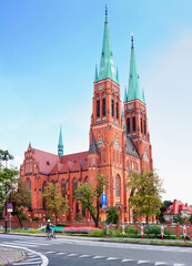Summer cityscape - view of the Basilica of St. Anthony of Padua in Rybnik, the Silesian Voivodeship, in southern Poland
