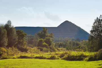 Summer landscape - view of the post-mining waste dump at the mine near the town Rydultowy in the south-western part of the Silesian Highland, Upper Silesia, Poland